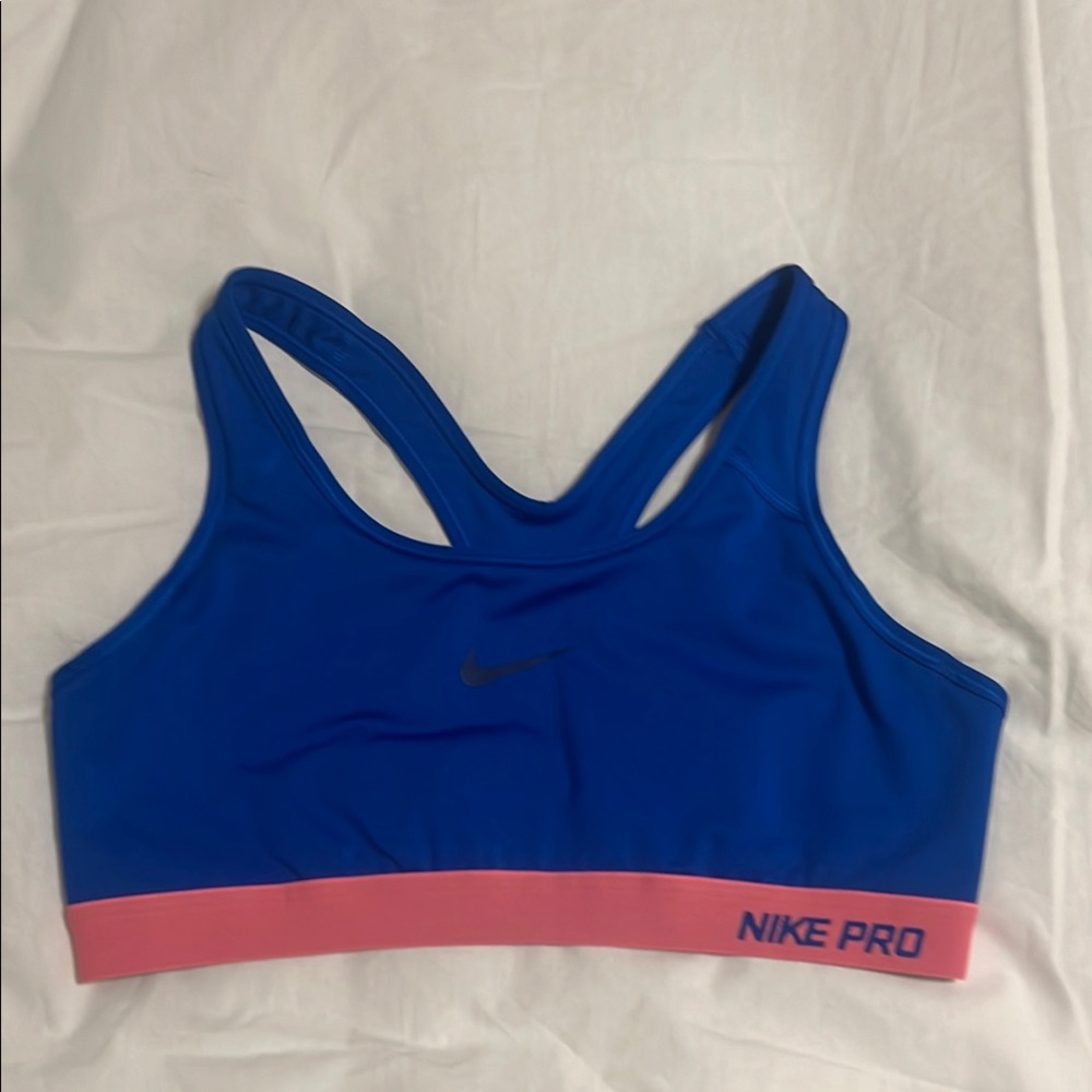 Nike Blue and Pink Sports Bra Moisture-Wicking Support- size large